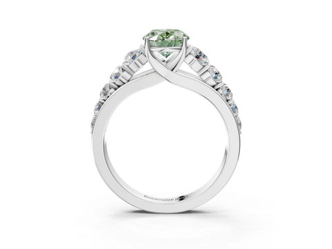 White gold Fancy Green Oval Cut Brilliant Diamond Pavé Band with Six-Prong Setting_3