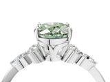 White gold Fancy Green Oval Cut Brilliant Diamond Solitaire Ring with Pear Side Stones and Four-Prong Setting_10