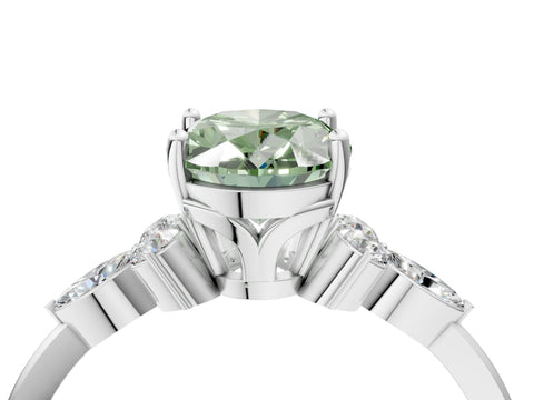 White gold Fancy Green Oval Cut Brilliant Diamond Solitaire Ring with Pear Side Stones and Four-Prong Setting_10