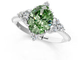 White gold Fancy Green Oval Cut Brilliant Diamond with Cluster Setting on a Beaded Band and Four-Prong Setting_19