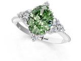 White gold Fancy Green Oval Cut Brilliant Diamond with Cluster Setting on a Beaded Band and Four-Prong Setting_1