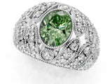 White gold Fancy Green Oval Cut Brilliant Halo Pave Diamond Milgrain Ring_1