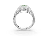 White gold Fancy Green Oval Cut Brilliant Milgrain Filigree Diamond Ring with Square Prong Setting_3