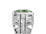 White gold Fancy Green Oval Cut Brilliant Milgrain Filigree Diamond Ring with Square Prong Setting_5