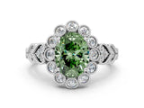 White gold Fancy Green Oval Cut Brilliant Milgrain Pave Heart Band Solitaire Ring_12