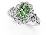 White gold Fancy Green Oval Cut Brilliant Milgrain Pave Heart Band Solitaire Ring_13