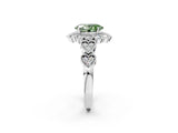 White gold Fancy Green Oval Cut Brilliant Milgrain Pave Heart Band Solitaire Ring_14