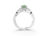 White gold Fancy Green Oval Cut Brilliant Milgrain Pave Heart Band Solitaire Ring_15