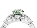 White gold Fancy Green Oval Cut Brilliant Milgrain Pave Heart Band Solitaire Ring_16