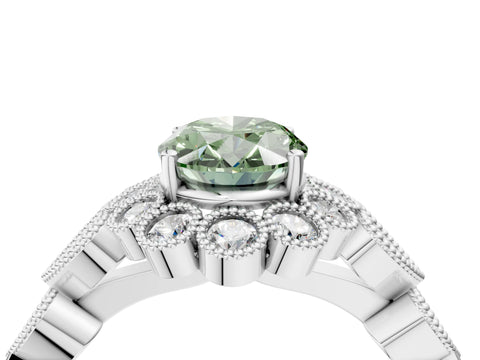 White gold Fancy Green Oval Cut Brilliant Milgrain Pave Heart Band Solitaire Ring_16