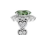 White gold Fancy Green Oval Cut Brilliant Milgrain Pave Heart Band Solitaire Ring_5