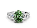White gold Fancy Green Oval Cut Brilliant Three-Stone Diamond Ring with Pavé Band and Four-Prong Setting_15