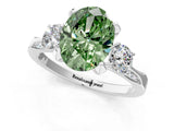 White gold Fancy Green Oval Cut Brilliant Three-Stone Diamond Ring with Pavé Band and Four-Prong Setting_16