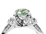 White gold Fancy Green Oval Cut Brilliant Three-Stone Diamond Ring with Pavé Band and Four-Prong Setting_19