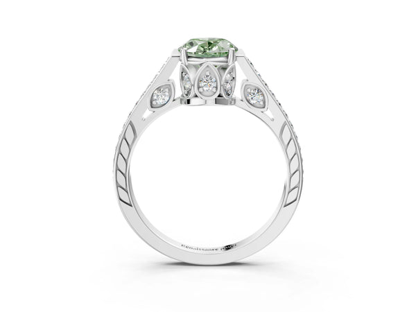 Platinum Oval Cathedral Engagement Ring Setting for Fancy Green Center with Pave Shoulders