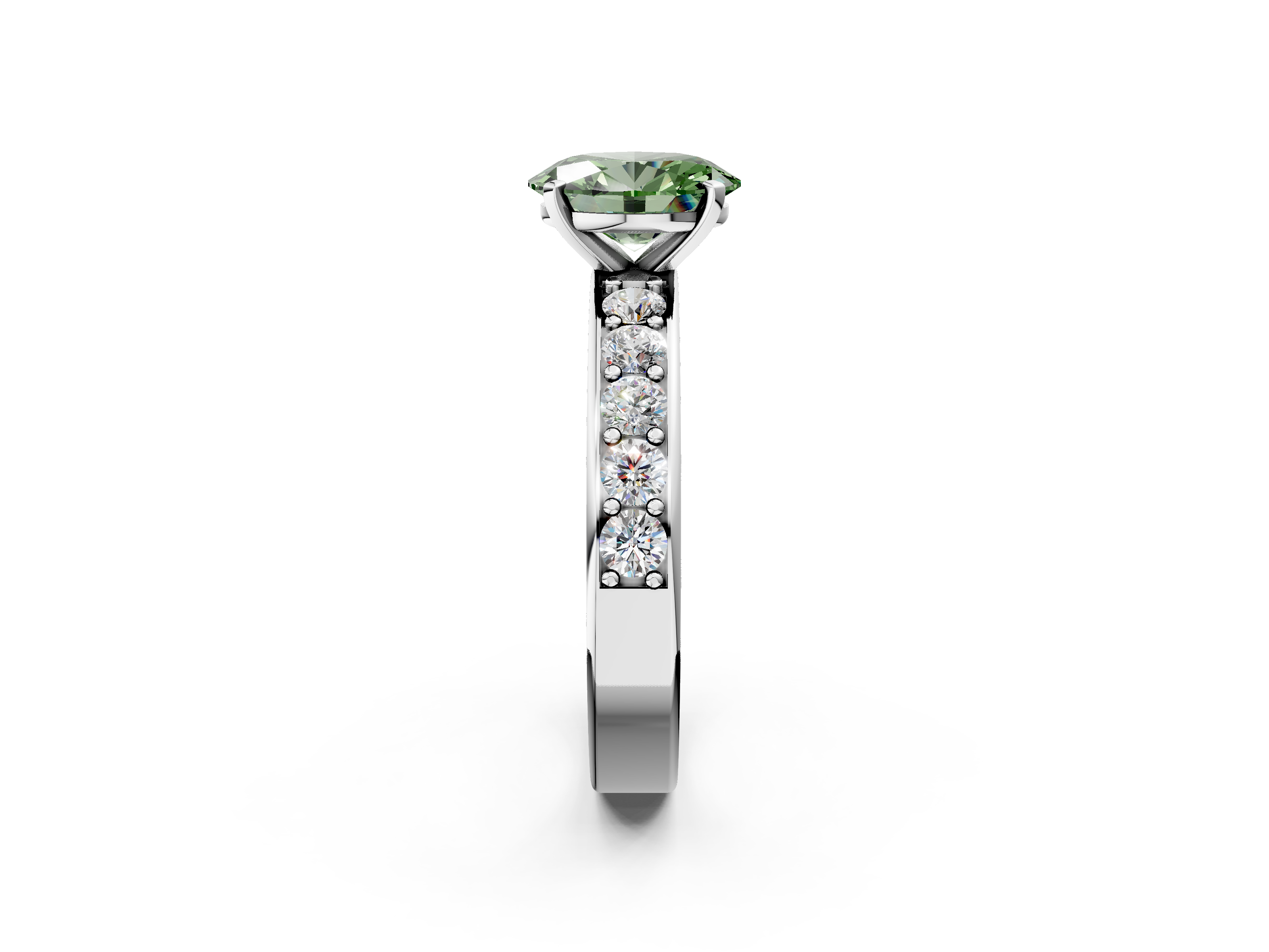 White gold Fancy Green Oval  Cut Channel Set Diamond Engagement Ring with Four-Prong Setting_255