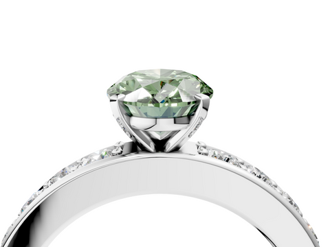 White gold Fancy Green Oval  Cut Channel Set Diamond Engagement Ring with Four-Prong Setting_257
