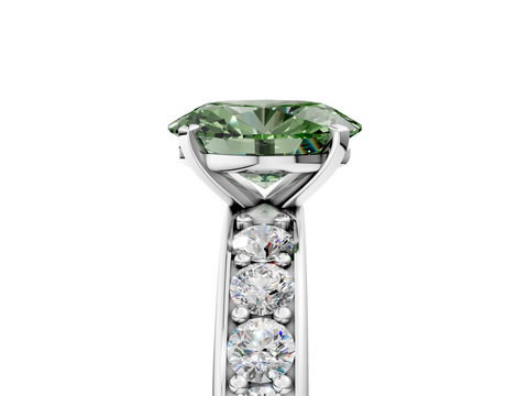 White gold Fancy Green Oval  Cut Channel Set Diamond Engagement Ring with Four-Prong Setting_258