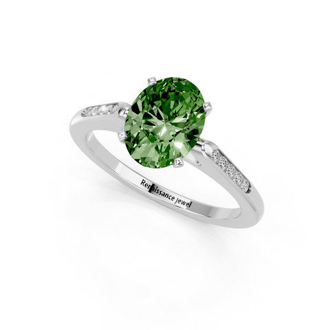 White gold Fancy Green Oval  Cut Channel Set Solitaire Engagement Ring with Four-Prong Setting_77