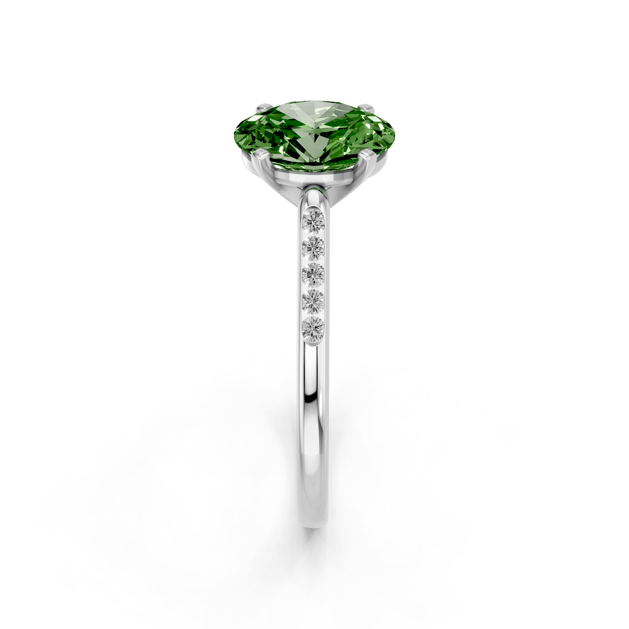 White gold Fancy Green Oval  Cut Channel Set Solitaire Engagement Ring with Four-Prong Setting_78