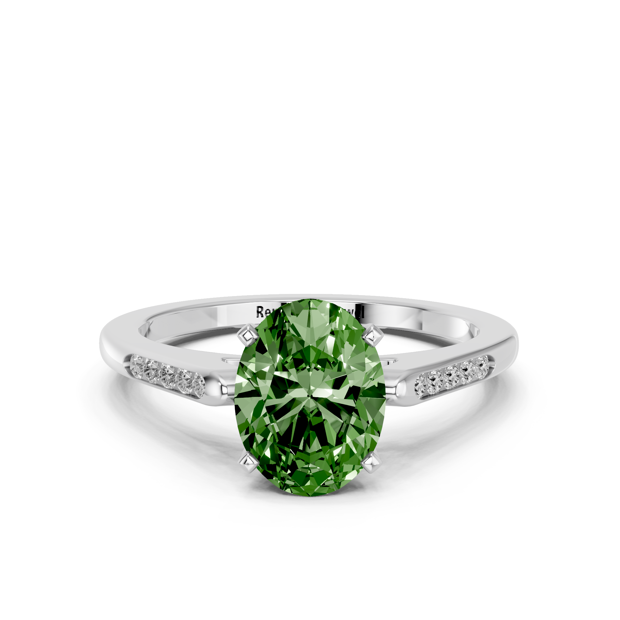 White gold Fancy Green Oval  Cut Channel Set Solitaire Engagement Ring with Four-Prong Setting_85
