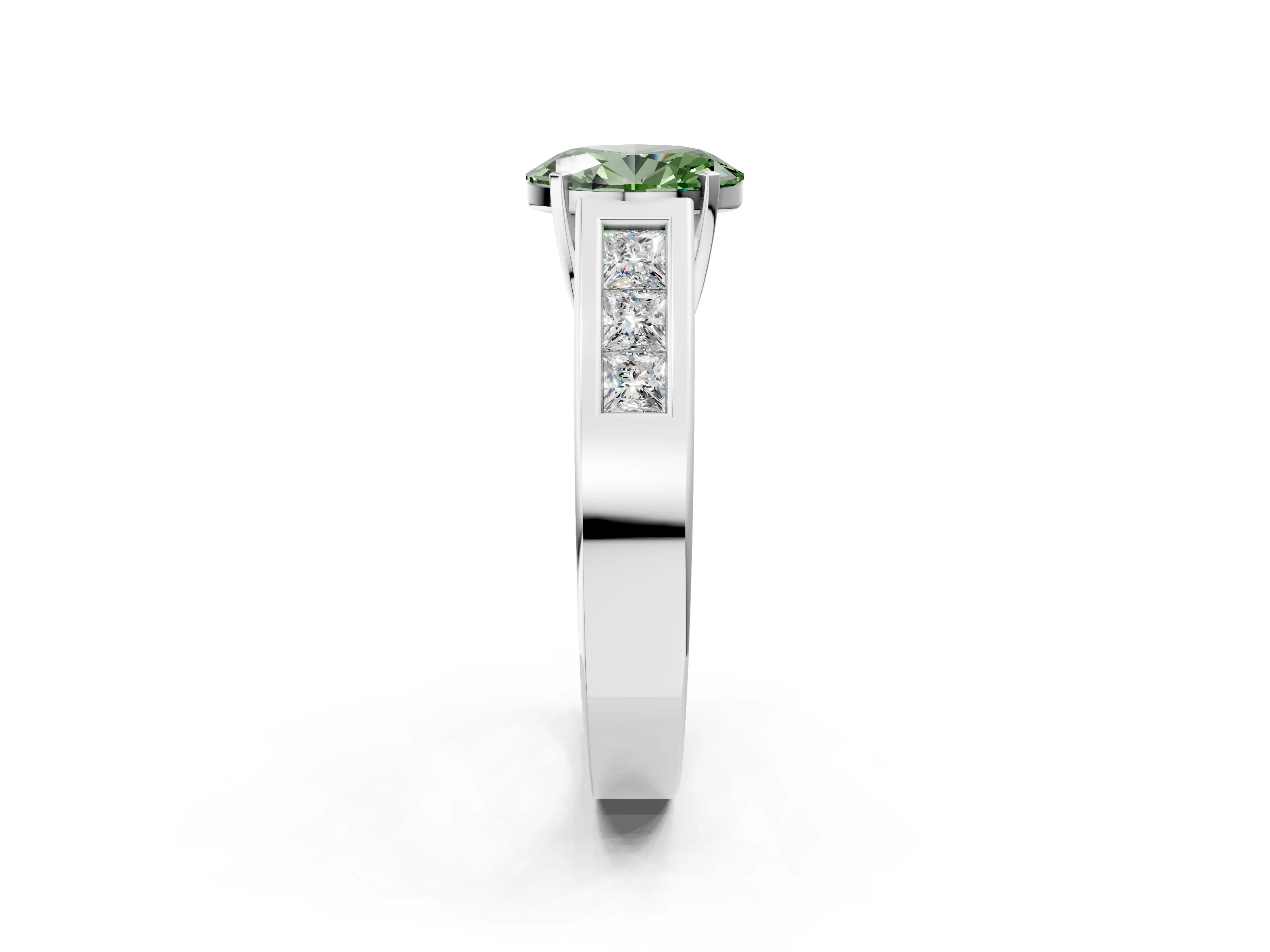White gold Fancy Green Oval Cut Cut Channel Set Solitaire Ring with Four-Prong Setting_14