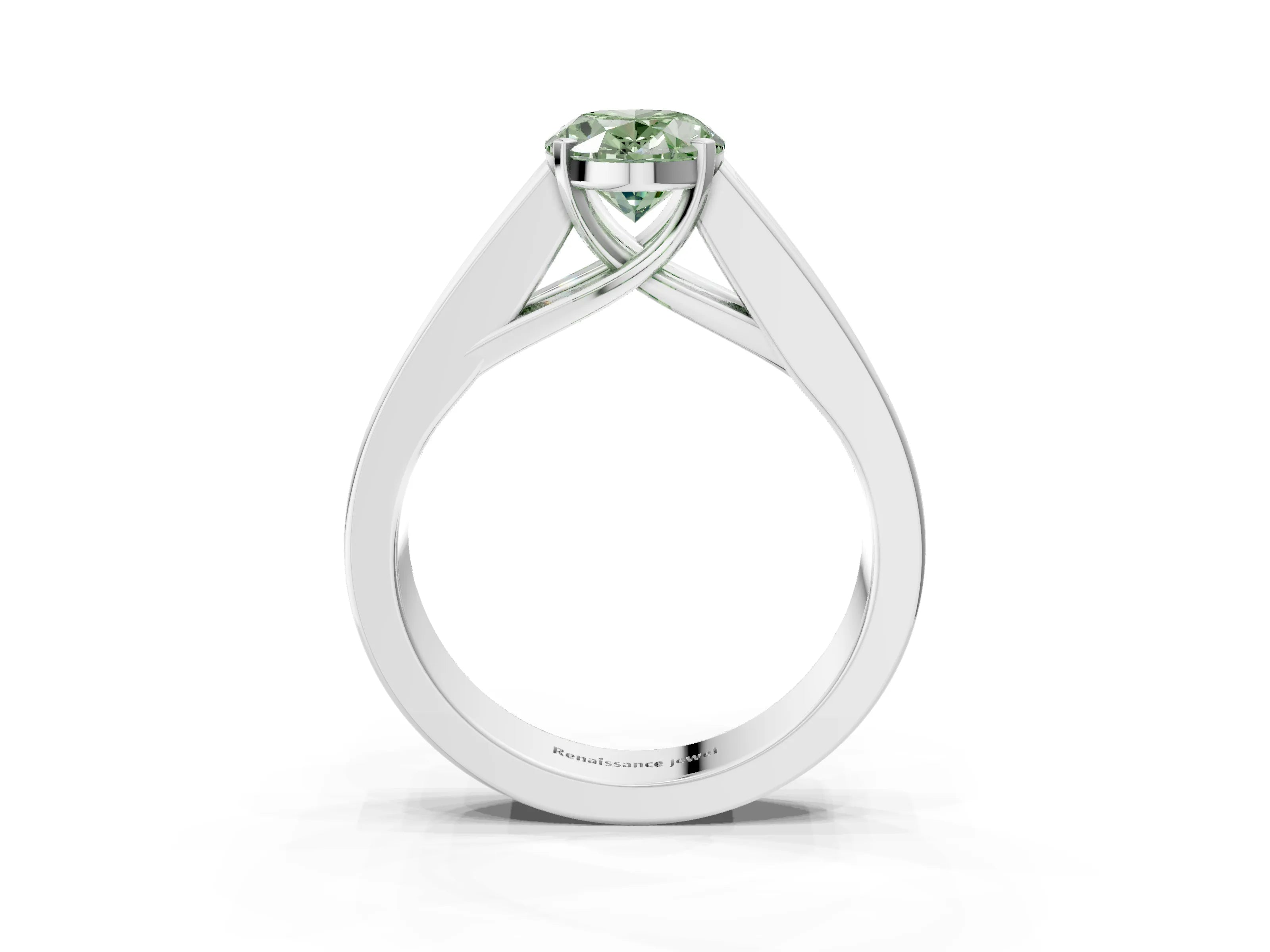 White gold Fancy Green Oval Cut Cut Channel Set Solitaire Ring with Four-Prong Setting_15