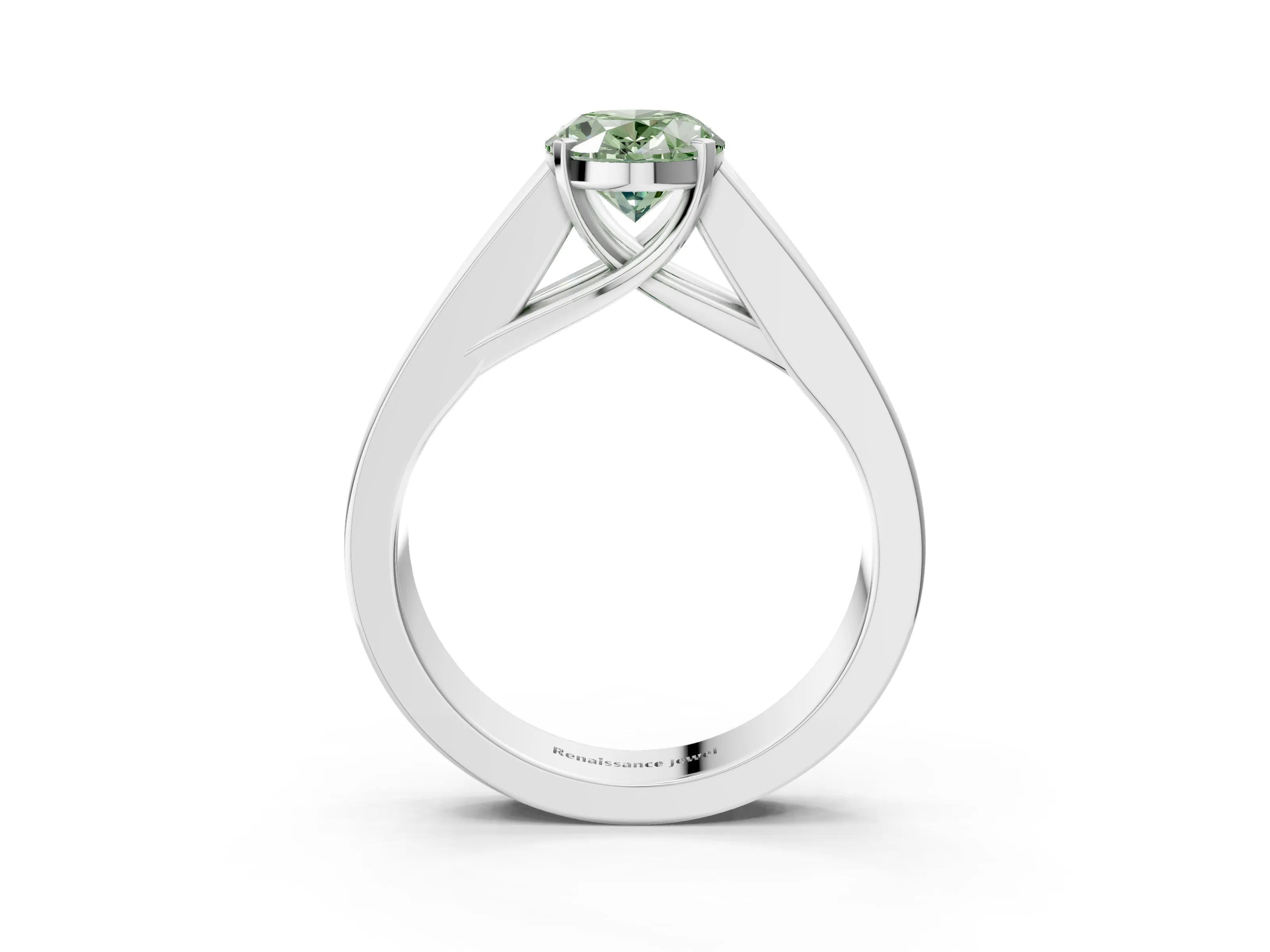White gold Fancy Green Oval Cut Cut Channel Set Solitaire Ring with Four-Prong Setting_3