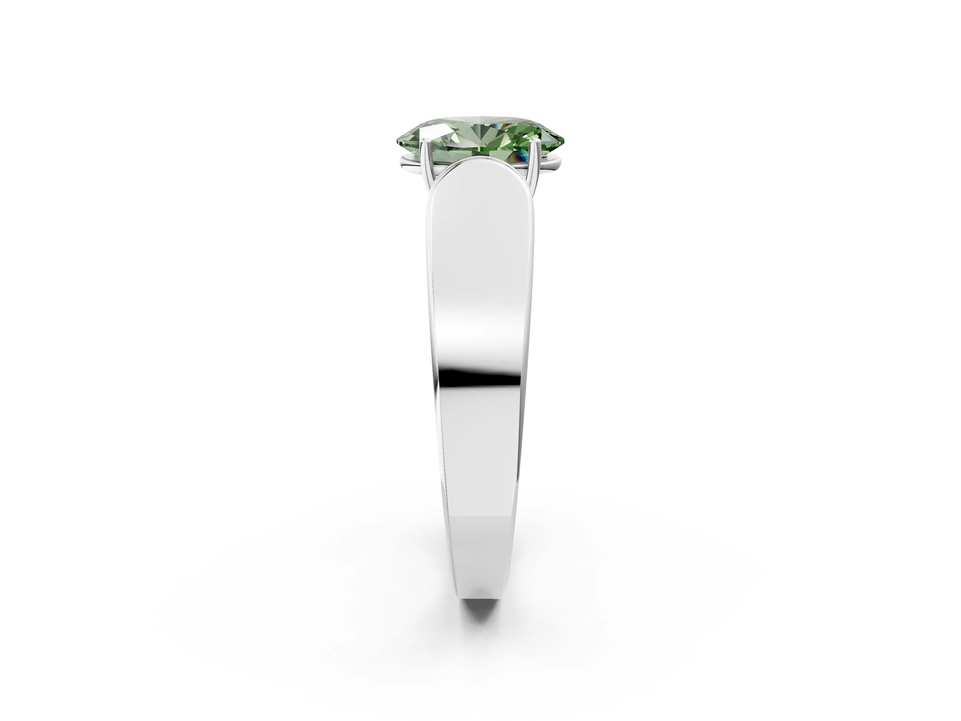 White gold Fancy Green Oval Cut Cut Diamond Channel Set Solitaire Ring with Four-Prong Setting_2