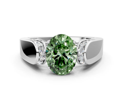 White gold Fancy Green Oval Cut Cut Diamond Channel Set Solitaire Ring with Four-Prong Setting_24
