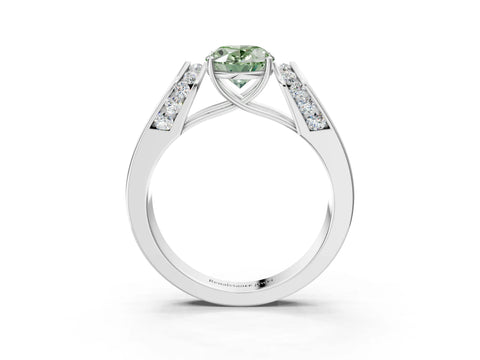 White gold Fancy Green Oval Cut Cut Diamond Channel Set Solitaire Ring with Four-Prong Setting_81