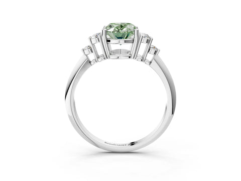 White gold Fancy Green Oval Cut Cut Diamond Cluster Ring with Solitaire Band and Four-Prong Setting_15