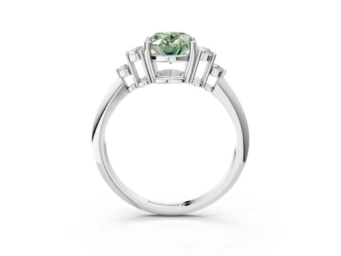 White gold Fancy Green Oval Cut Cut Diamond Cluster Ring with Solitaire Band and Four-Prong Setting_39