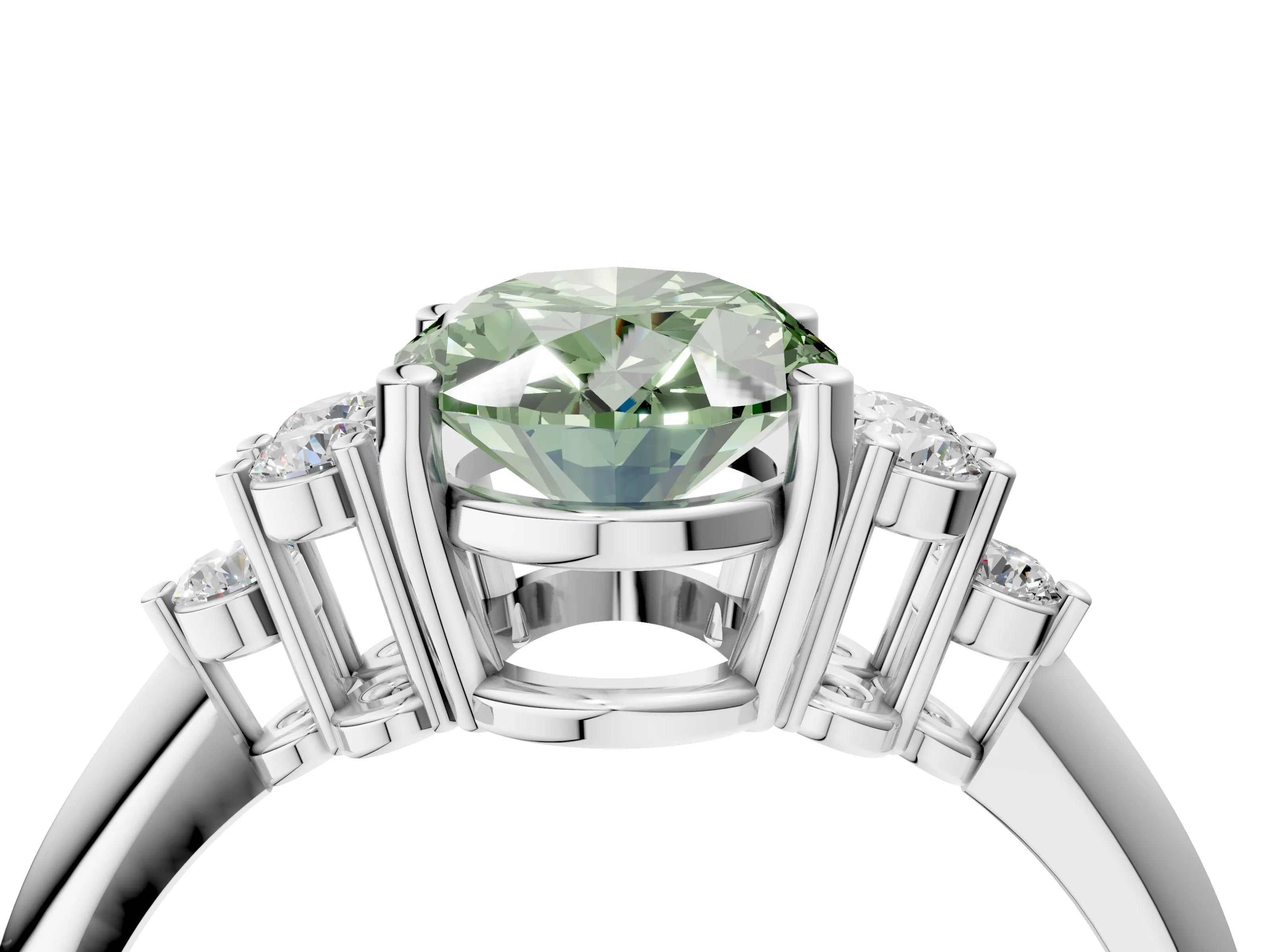 White gold Fancy Green Oval Cut Cut Diamond Cluster Ring with Solitaire Band and Four-Prong Setting_40
