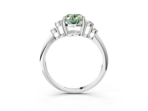 White gold Fancy Green Oval Cut Cut Diamond Cluster Ring with Solitaire Band and Four-Prong Setting_51