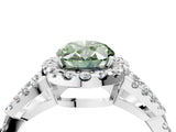 White gold Fancy Green Oval Cut Cut Diamond Halo Engagement Ring with Open Split Pavé Band_4