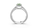 White gold Fancy Green Oval Cut Cut Diamond Milgrain Pave Band Four-Prong Setting Ring_18