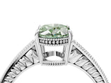White gold Fancy Green Oval Cut Cut Diamond Milgrain Pave Band Four-Prong Setting Ring_19