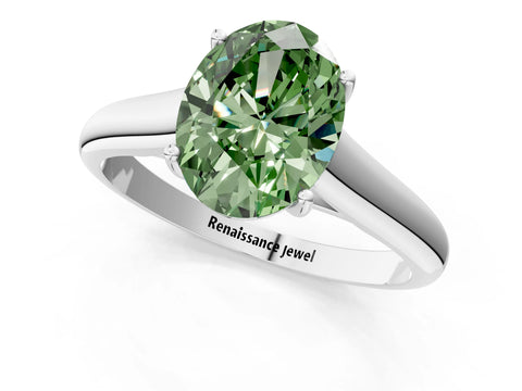 White gold Fancy Green Oval Cut Cut Diamond Solitaire Engagement Ring with Tapered Plain Band and Four-Prong Setting_13