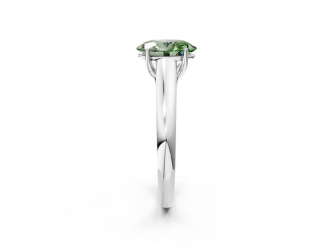 White gold Fancy Green Oval Cut Cut Diamond Solitaire Engagement Ring with Tapered Plain Band and Four-Prong Setting_14