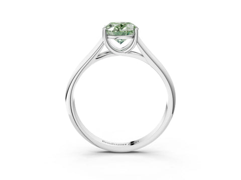 White gold Fancy Green Oval Cut Cut Diamond Solitaire Engagement Ring with Tapered Plain Band and Four-Prong Setting_15