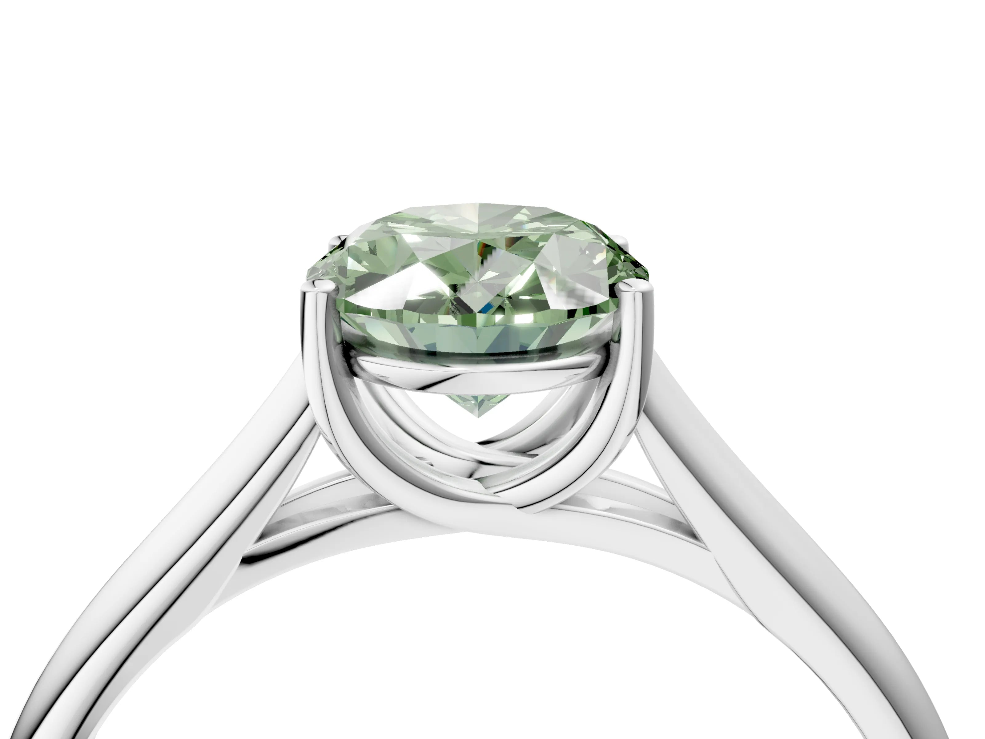 White gold Fancy Green Oval Cut Cut Diamond Solitaire Engagement Ring with Tapered Plain Band and Four-Prong Setting_16