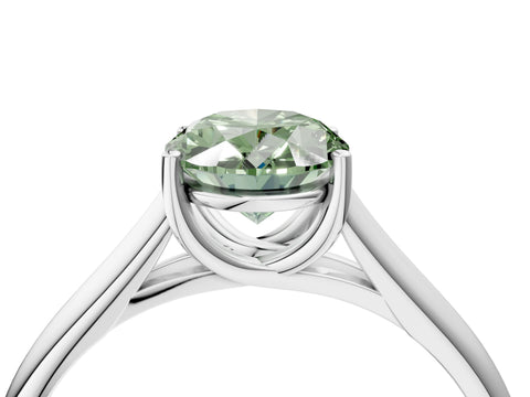 White gold Fancy Green Oval Cut Cut Diamond Solitaire Engagement Ring with Tapered Plain Band and Four-Prong Setting_16