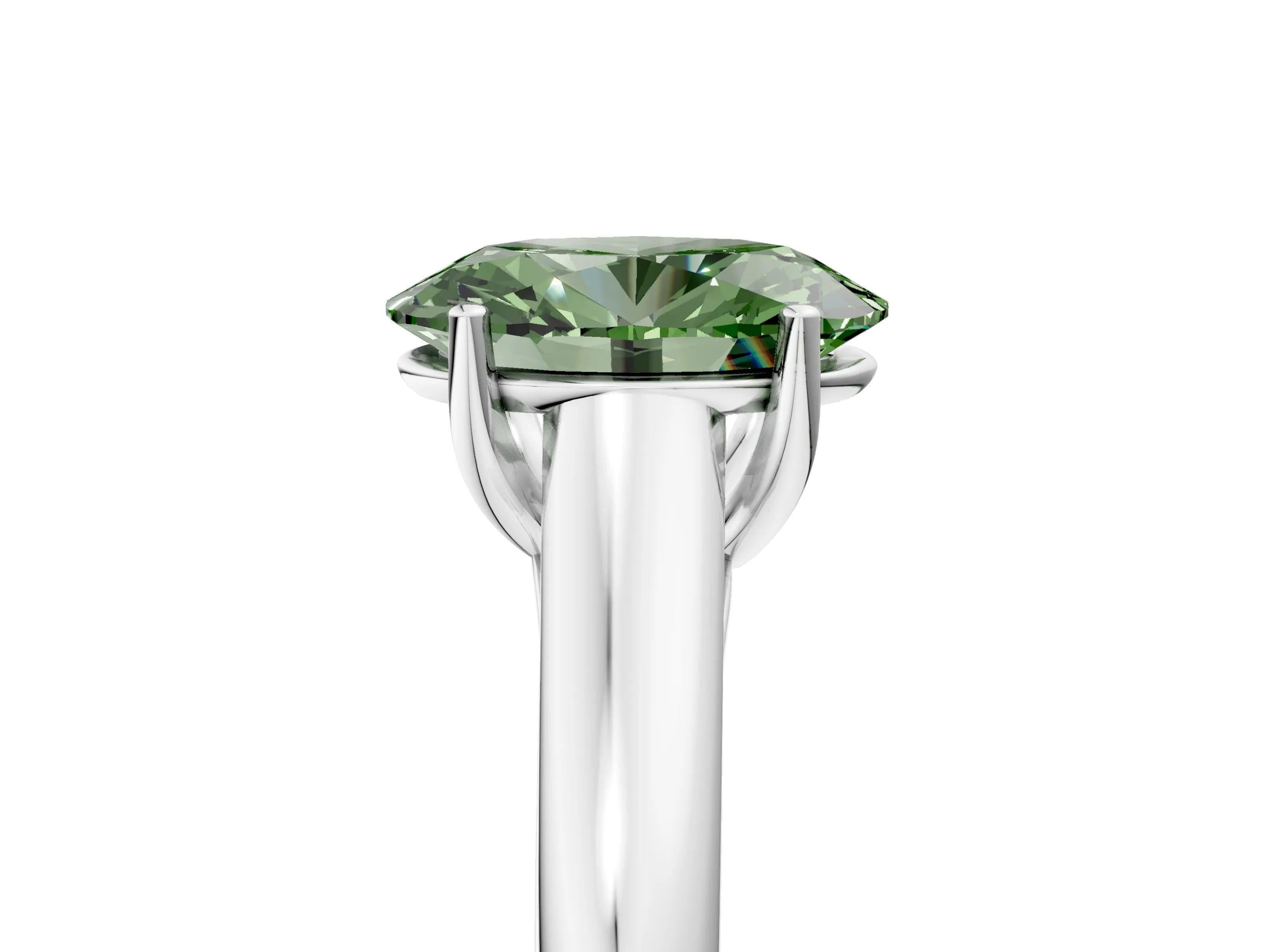 White gold Fancy Green Oval Cut Cut Diamond Solitaire Engagement Ring with Tapered Plain Band and Four-Prong Setting_17