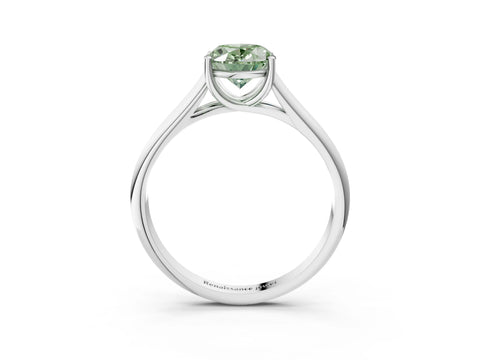 White gold Fancy Green Oval Cut Cut Diamond Solitaire Engagement Ring with Tapered Plain Band and Four-Prong Setting_3