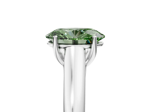 White gold Fancy Green Oval Cut Cut Diamond Solitaire Engagement Ring with Tapered Plain Band and Four-Prong Setting_5