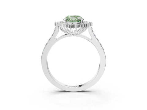 White gold Fancy Green Oval Cut Cut Diamond Sunburst Halo Engagement Ring with Pavé Band_15