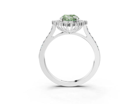 White gold Fancy Green Oval Cut Cut Diamond Sunburst Halo Engagement Ring with Pavé Band_3