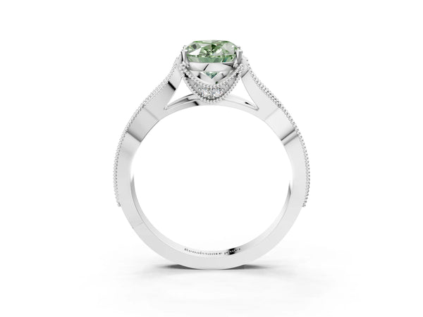 White Gold Oval Graduated Pave Twist Engagement Ring Setting for Fancy Green Center