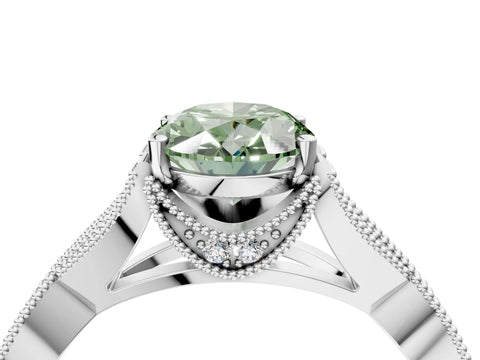 White gold Fancy Green Oval Cut Cut Diamond Twisted Band with Milgrain Pave Setting and Four-Prong Setting_4